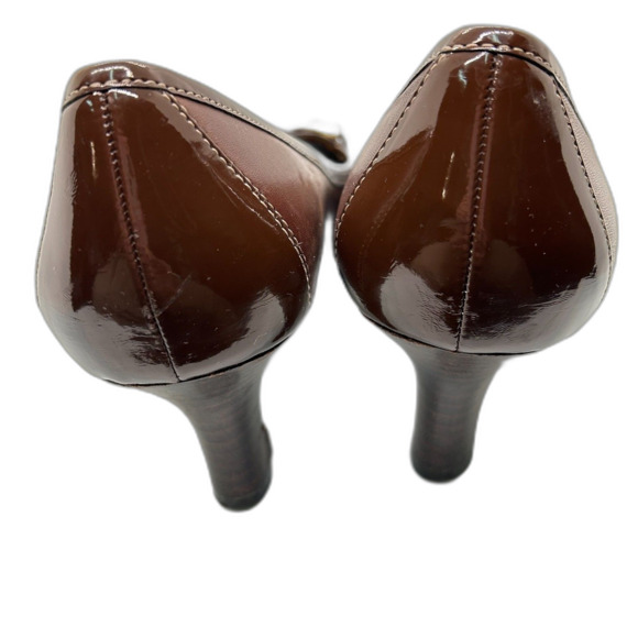Joan & David Presley Brown Leather Patent Leather Horse-Bit Heeled Loafer 9M - Picture 4 of 15